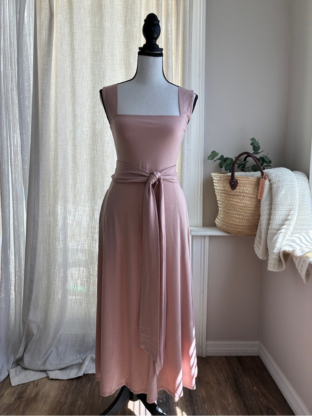 Reformation Helina Blush Pink Midi Dress with Tie Waist